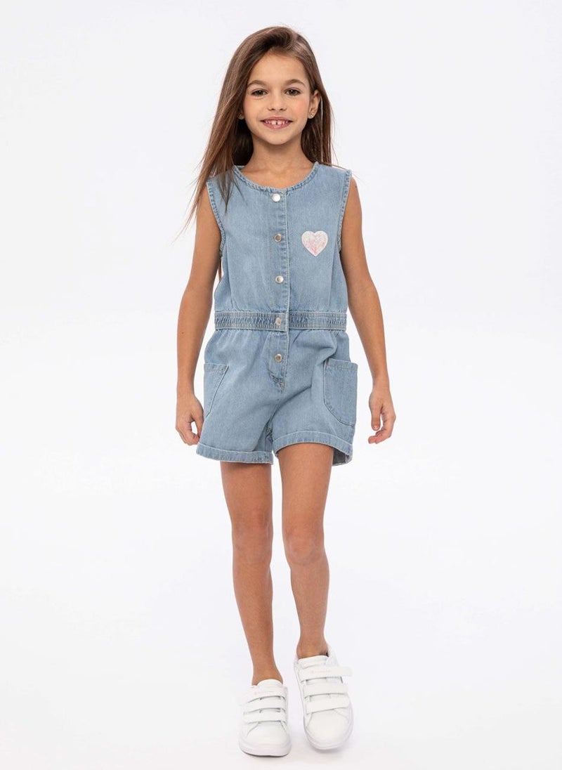 Kids Girls Denim Playsuit