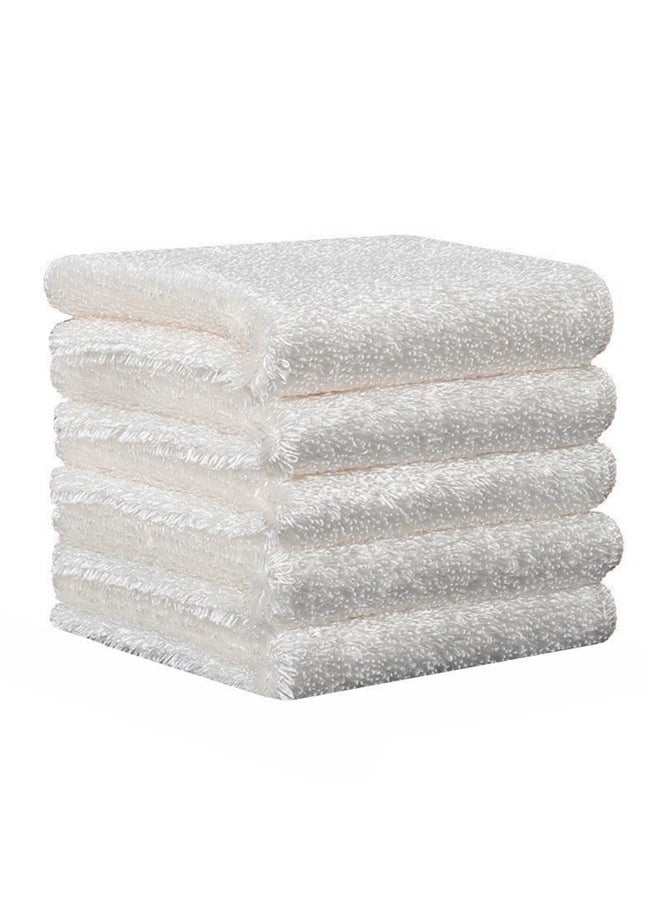 5-Piece Cotton Dish Cloth Set White 27x30cm, Hemmed Fingertip Towels for Kitchen
