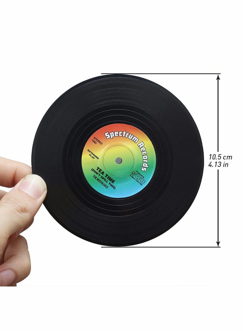 Vinyl Record Coasters 6 Pcs Retro Style Vinyl Coasters Drinks Colorful Retro Decoration for Home Office Bar Funny House Warming Gift for Music Lovers Set