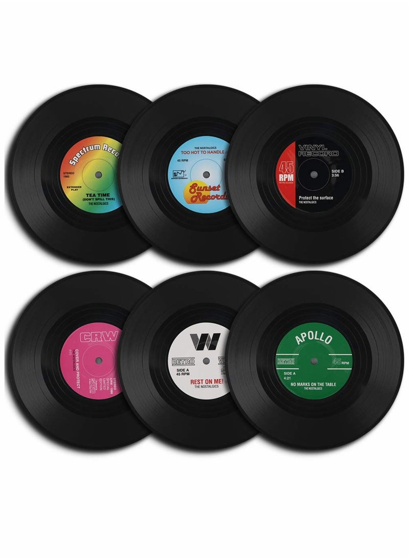 Vinyl Record Coasters 6 Pcs Retro Style Vinyl Coasters Drinks Colorful Retro Decoration for Home Office Bar Funny House Warming Gift for Music Lovers Set