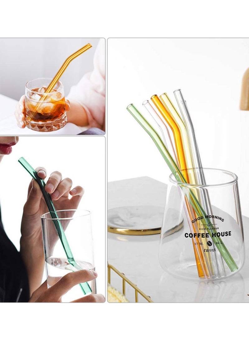 Reusable Glass Straws, Reusable Bent Glass Drinking Straws with 2 Cleaning Brushes, Reusable Straws for Smoothies, Milkshakes, Juice (Blue, 12 Pack)