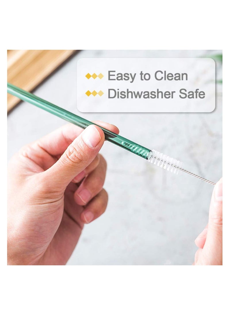 Reusable Glass Straws, Reusable Bent Glass Drinking Straws with 2 Cleaning Brushes, Reusable Straws for Smoothies, Milkshakes, Juice (Blue, 12 Pack)