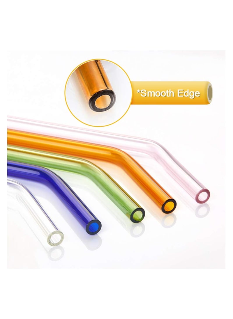 Reusable Glass Straws, Reusable Bent Glass Drinking Straws with 2 Cleaning Brushes, Reusable Straws for Smoothies, Milkshakes, Juice (Blue, 12 Pack)