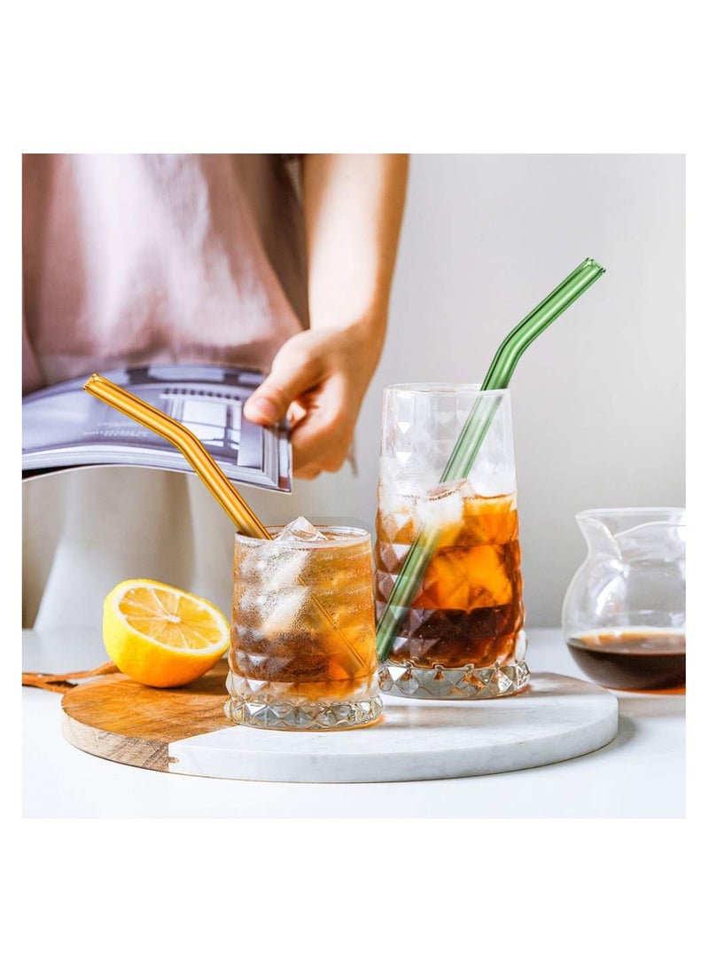 Reusable Glass Straws, Reusable Bent Glass Drinking Straws with 2 Cleaning Brushes, Reusable Straws for Smoothies, Milkshakes, Juice (Blue, 12 Pack)
