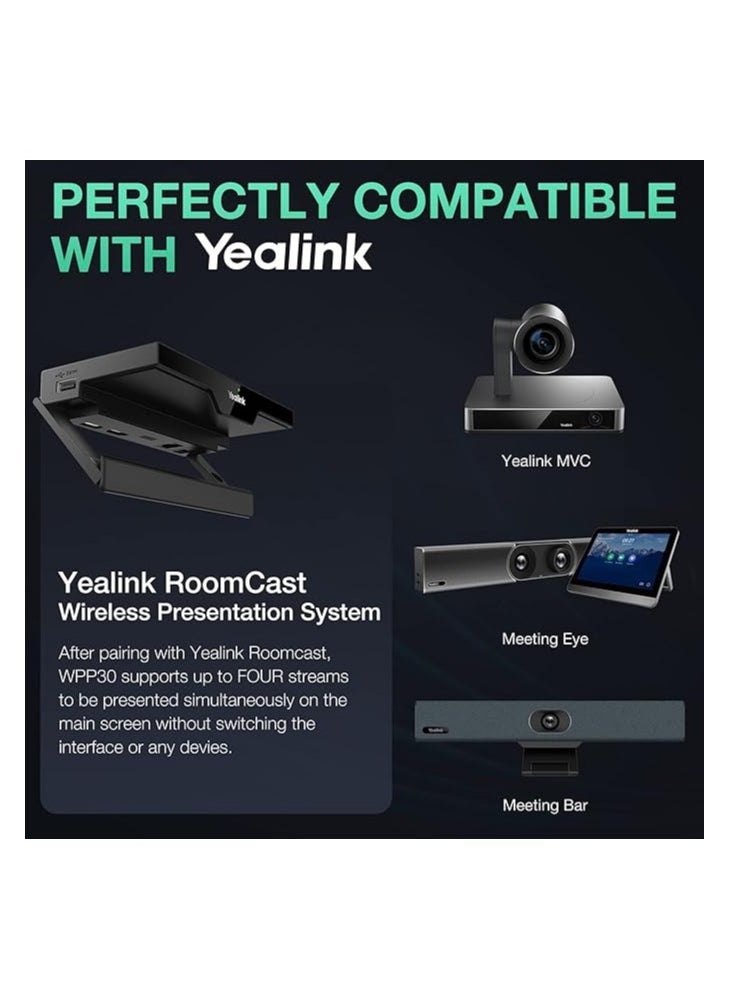 YeaLink WPP30 USB Type-C 4K Wireless Presentation Pod, Black (1303112)