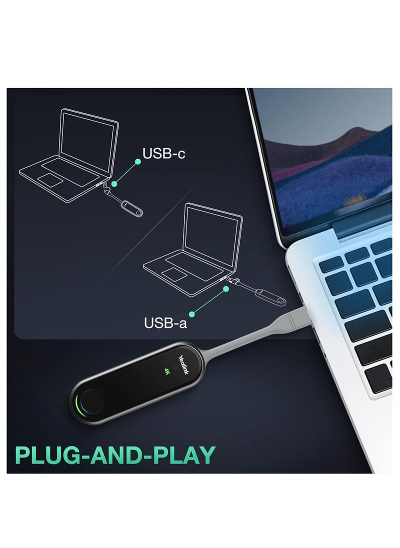 Yealink WPP30 4K Wireless Presentation Pod – USB Type-C, Bluetooth, Compact Design – Black