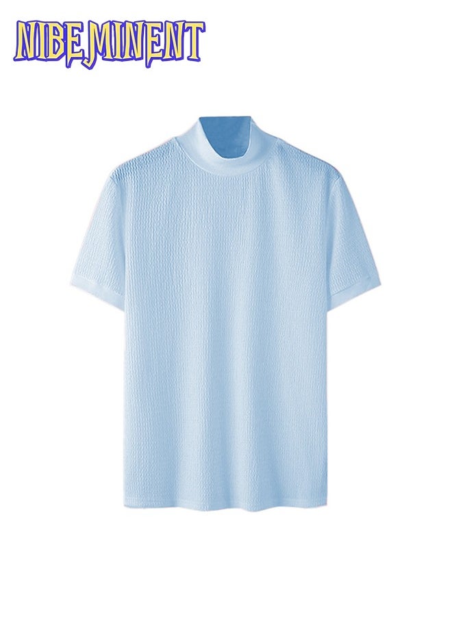 Turtleneck Chic Elegant T-shirt, Men's Casual Short Sleeve Shirt For Summer Dating Dinner