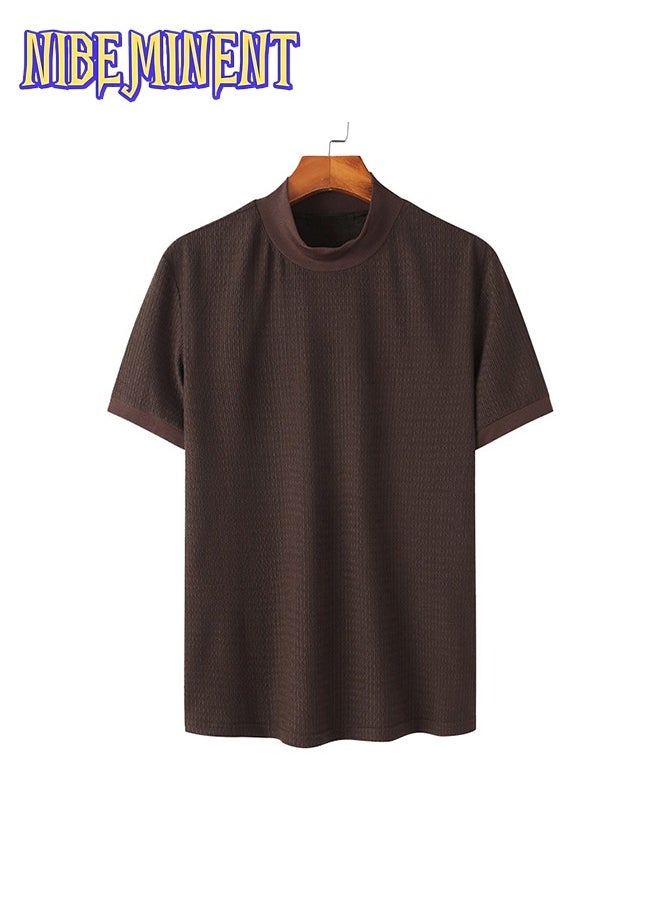 Turtleneck Chic Elegant T-shirt, Men's Casual Short Sleeve Shirt For Summer Dating Dinner
