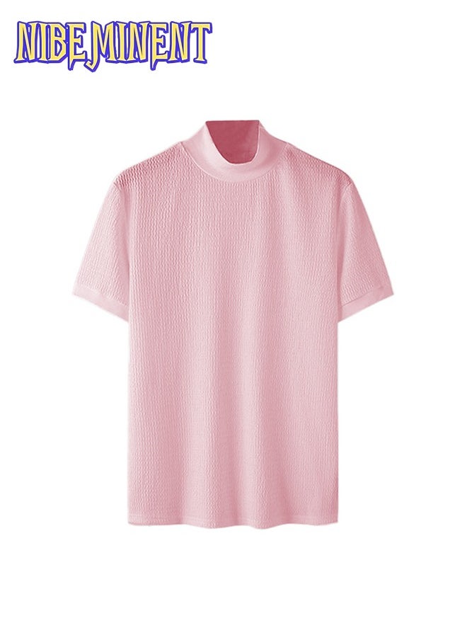 Turtleneck Chic Elegant T-shirt, Men's Casual Short Sleeve Shirt For Summer Dating Dinner
