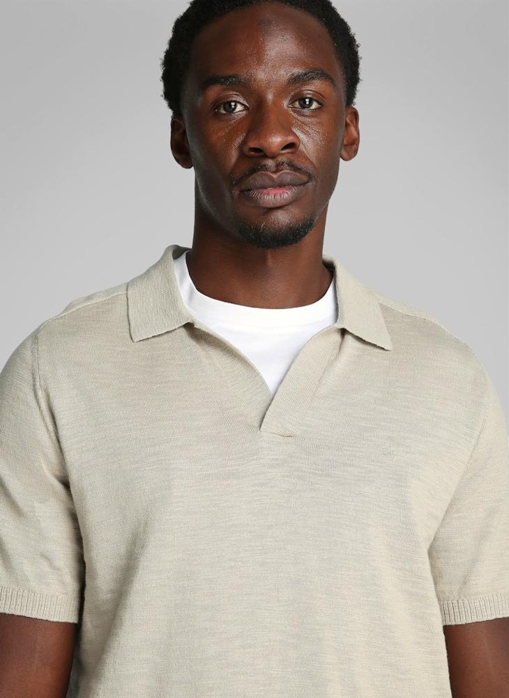 Knitted Slub Texture Polo Short Sleeve Jumper