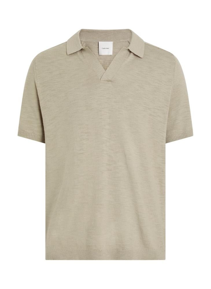 Knitted Slub Texture Polo Short Sleeve Jumper