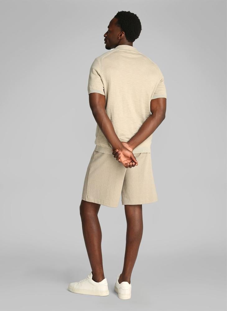 Knitted Slub Texture Polo Short Sleeve Jumper