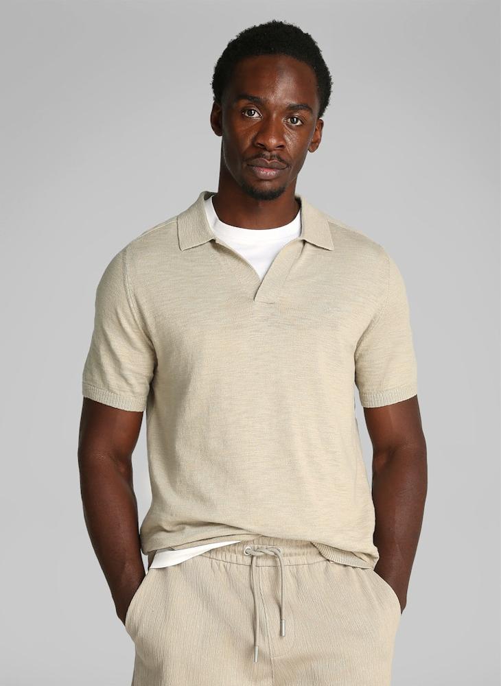 Knitted Slub Texture Polo Short Sleeve Jumper