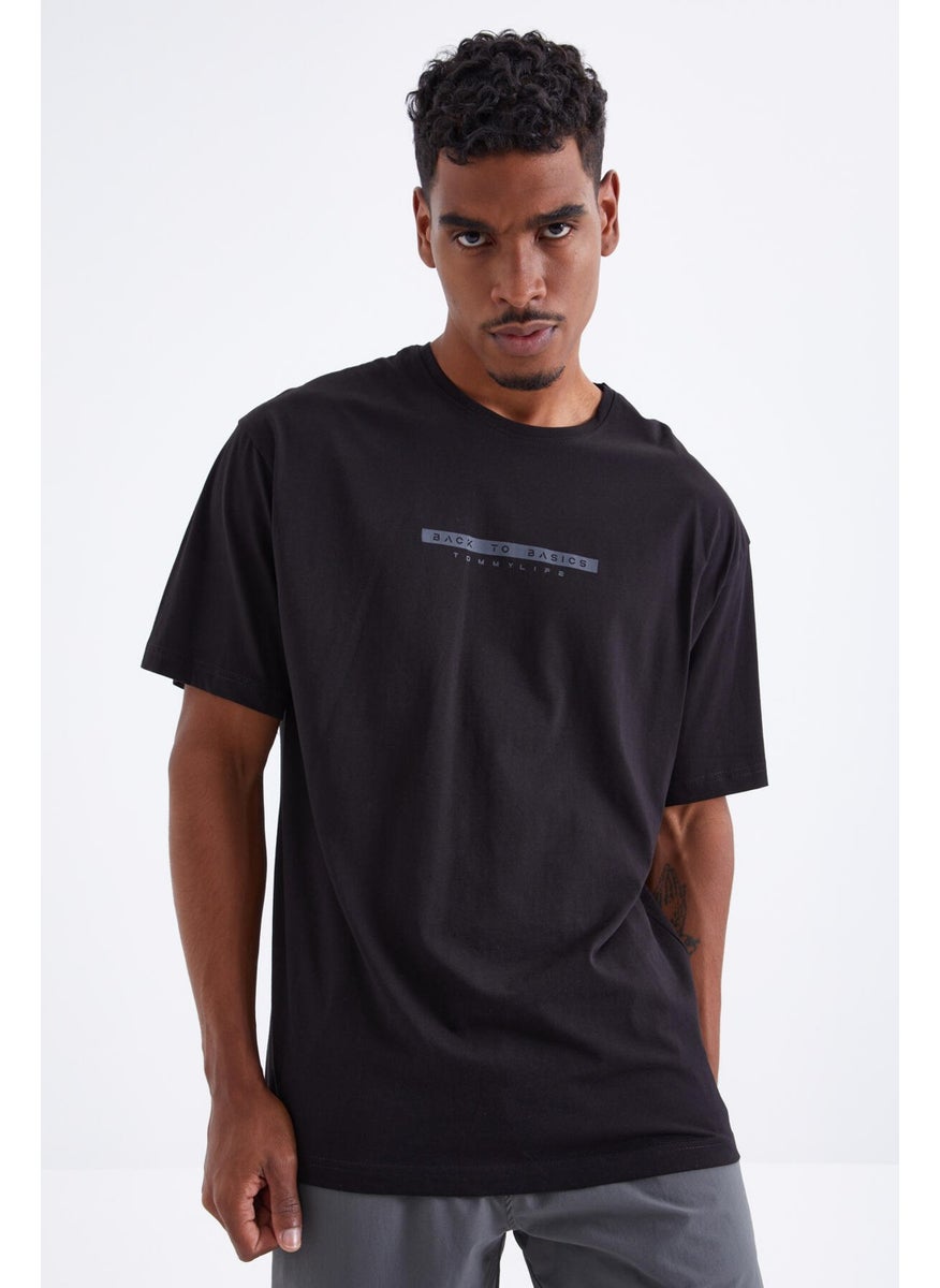 Black Back Printed O Neck Men's Oversize T-Shirt - 88100