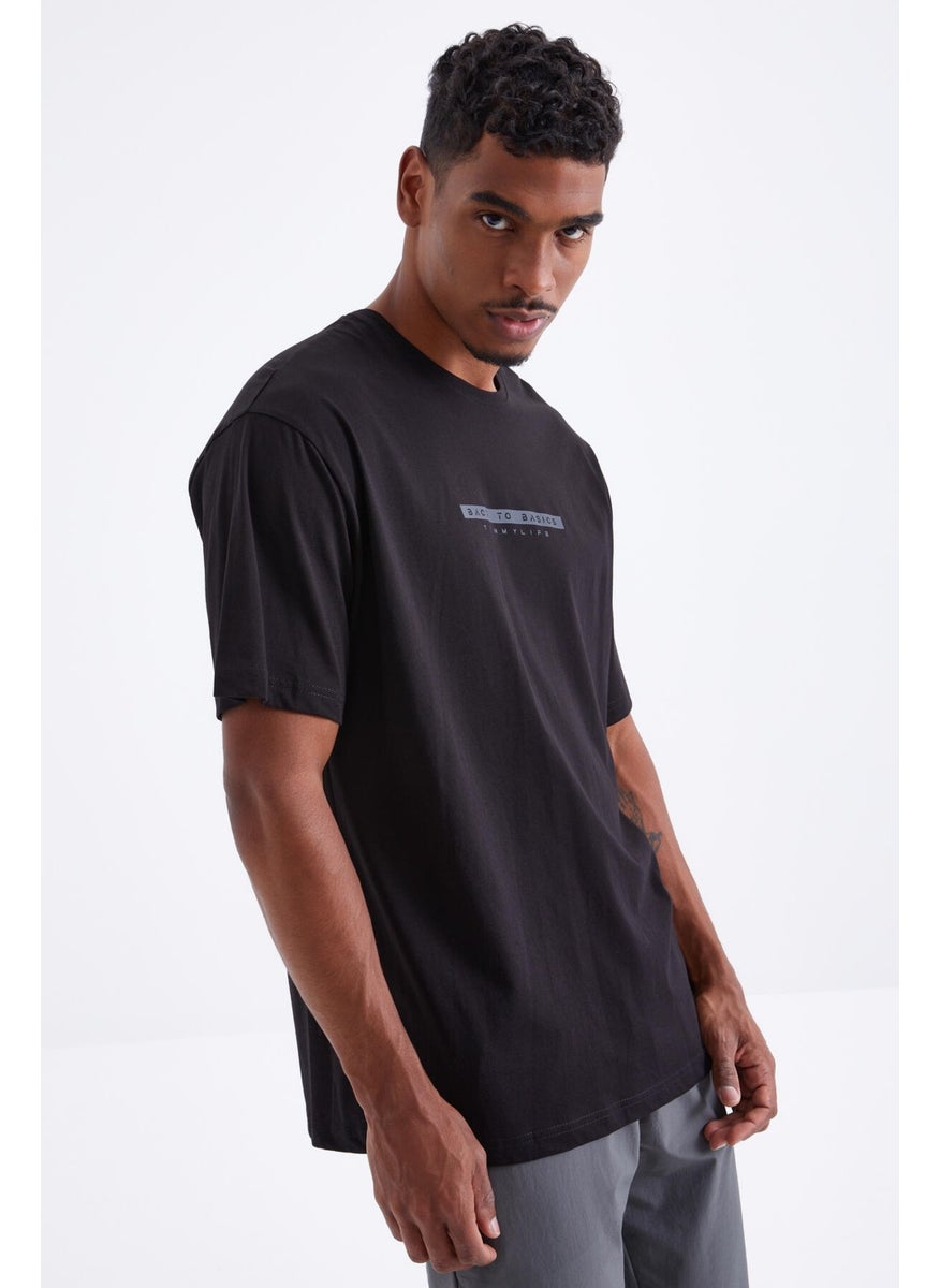 Black Back Printed O Neck Men's Oversize T-Shirt - 88100