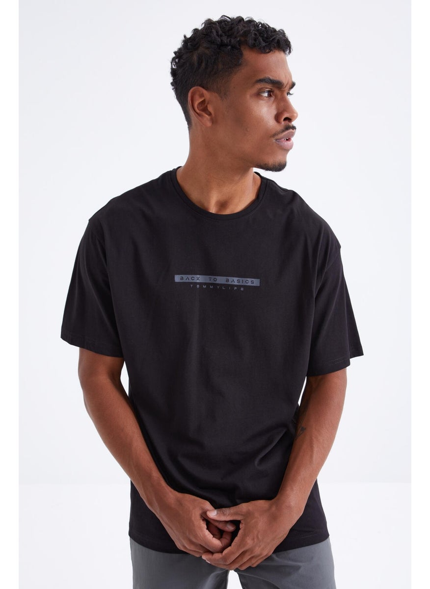 Black Back Printed O Neck Men's Oversize T-Shirt - 88100