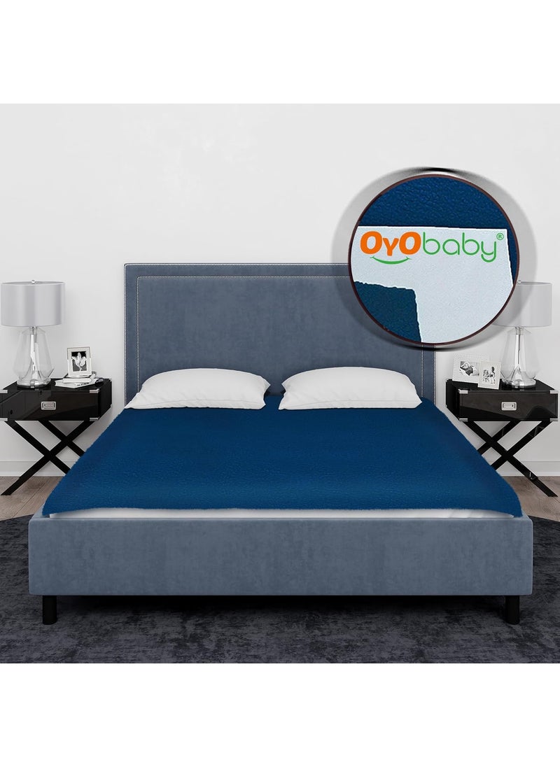 OYO Baby Polycotton Waterproof Quick Dry Sheet for Baby Bed Pad Baby Bed Protector Sheet for Toddler Children Double Bed Size 260Cm X 200Cm Dark Sea Blue