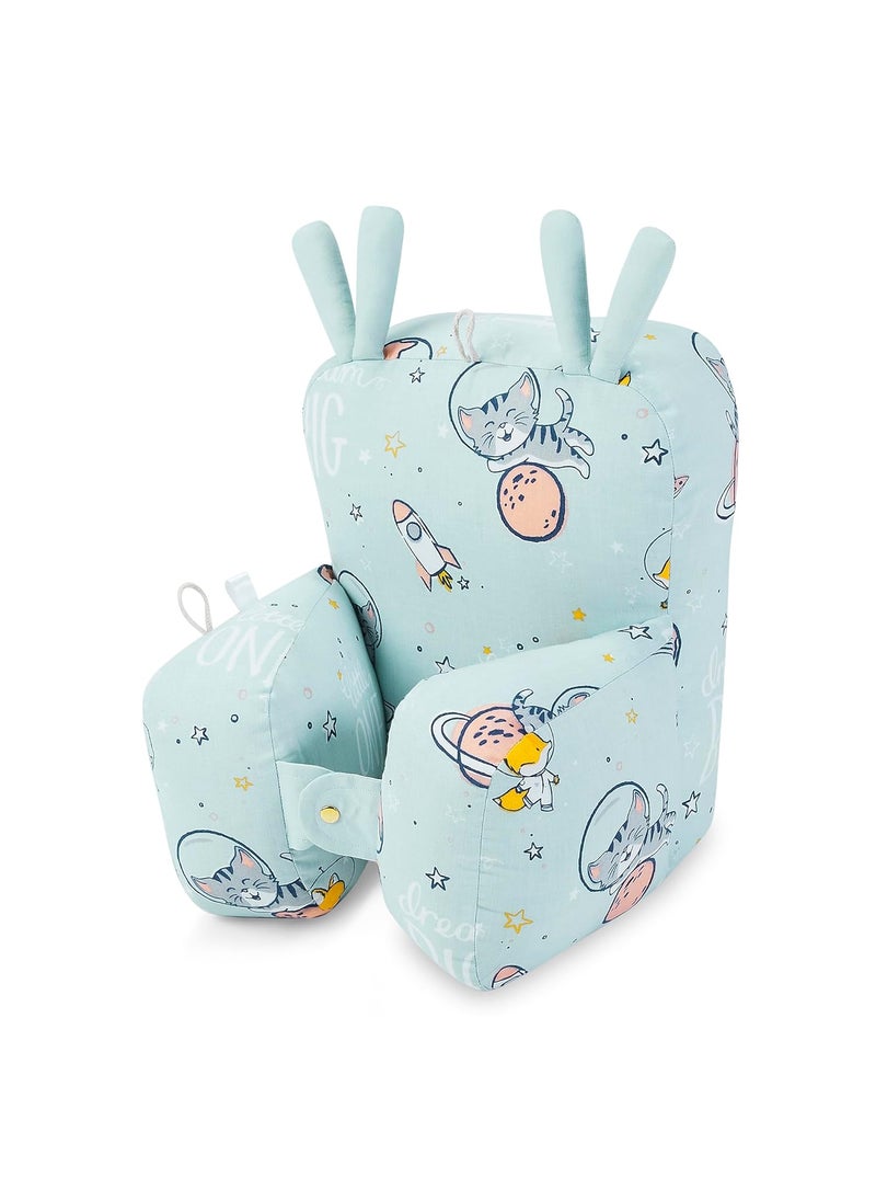 haus kinder 100 Cotton Poplin Adjustable Baby Pillow Cum Baby Seat Baby Pillow for New Born to 18 Months Head Protector for Baby Safety Blue Color Size H 27cm W 25cm Spacewalk 1Pc