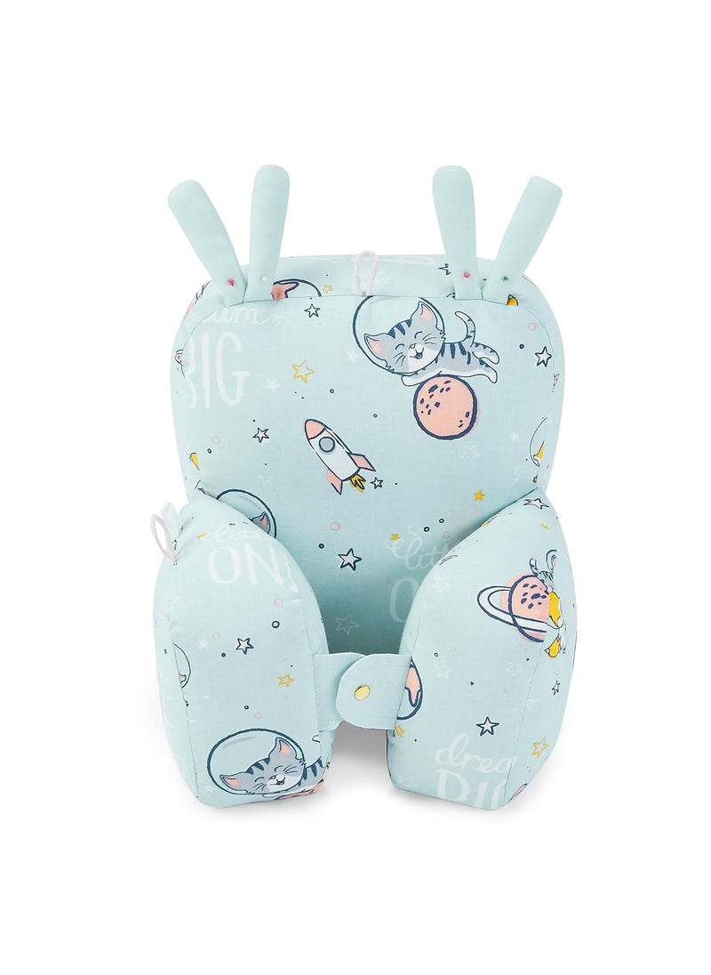 haus kinder 100 Cotton Poplin Adjustable Baby Pillow Cum Baby Seat Baby Pillow for New Born to 18 Months Head Protector for Baby Safety Blue Color Size H 27cm W 25cm Spacewalk 1Pc