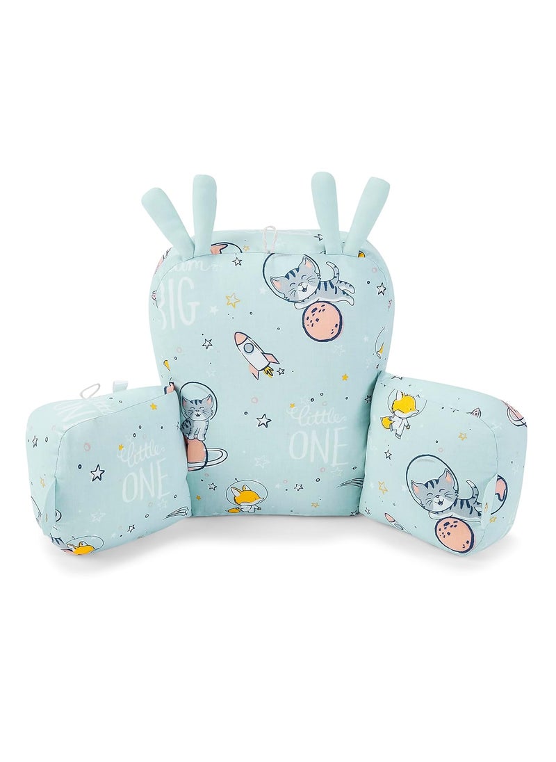 haus kinder 100 Cotton Poplin Adjustable Baby Pillow Cum Baby Seat Baby Pillow for New Born to 18 Months Head Protector for Baby Safety Blue Color Size H 27cm W 25cm Spacewalk 1Pc