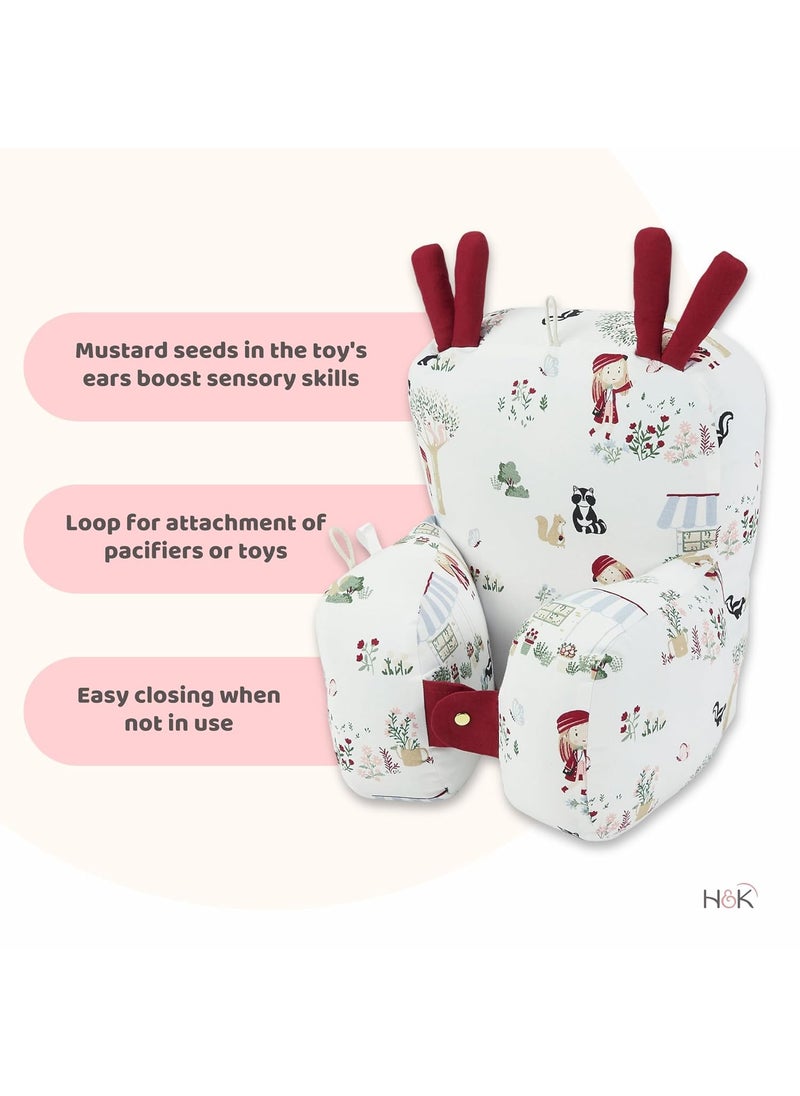 haus kinder 100 Cotton Poplin Adjustable Baby Pillow Cum Baby Seat Baby Pillow for New Born to 18 Months Head Protector for Baby Safety Multi Color Size H 27cm W 25cm Scarlet 1Pc