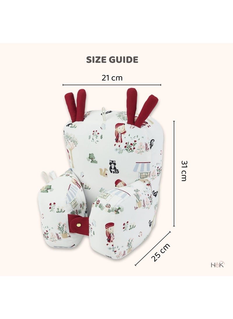 haus kinder 100 Cotton Poplin Adjustable Baby Pillow Cum Baby Seat Baby Pillow for New Born to 18 Months Head Protector for Baby Safety Multi Color Size H 27cm W 25cm Scarlet 1Pc