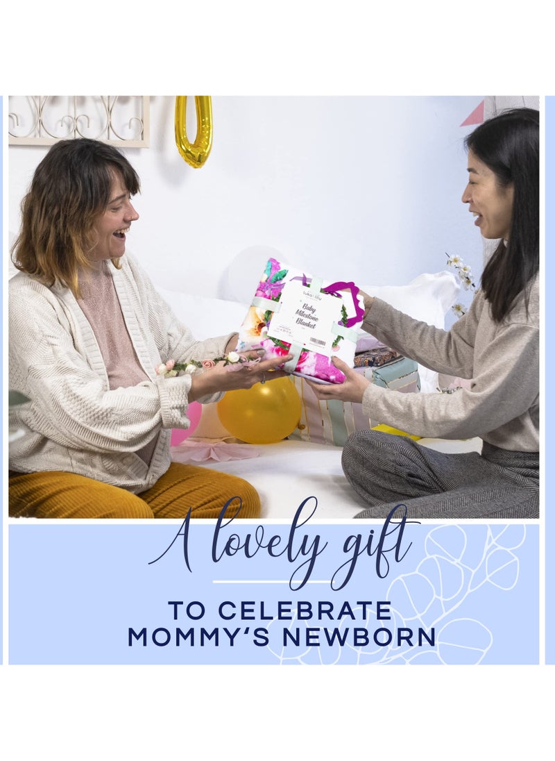 Baby Girl Milestone Blanket - 60x40 Moon-Themed Monthly Growth Chart for First Year, Includes Washable Headband, Perfect Baby Shower Gift for New Moms.
