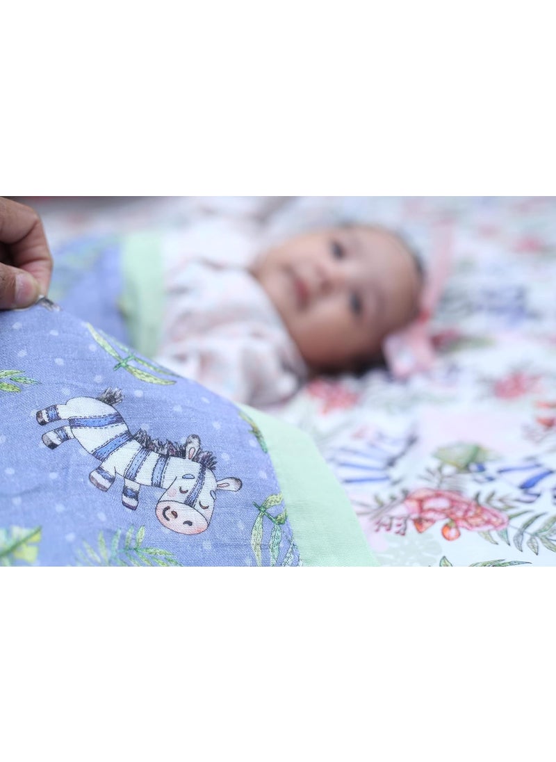 SnuggleMe Pure Organic Cotton Baby Cotton Blanket Dohar with Zappy Zebra Print for NewbornBoyGirl 02 Years 100X120cms