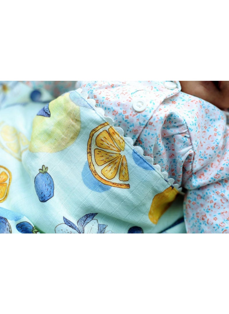 SnuggleMe Pure Organic Cotton Baby Cotton Blanket Dohar with Luscious Lemon Print for NewbornBoyGirl 02 Years 100X120cms