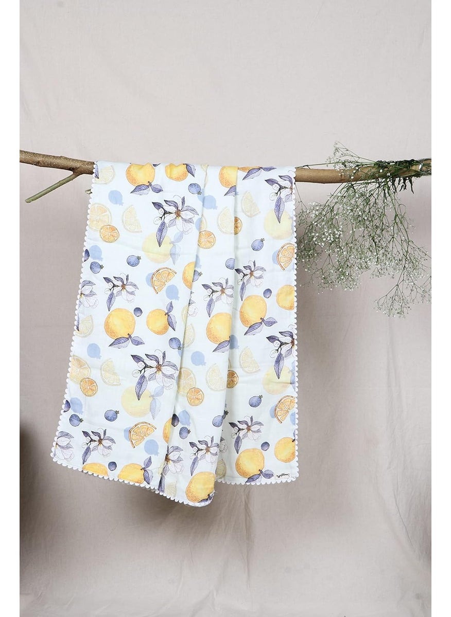 SnuggleMe Pure Organic Cotton Baby Cotton Blanket Dohar with Luscious Lemon Print for NewbornBoyGirl 02 Years 100X120cms