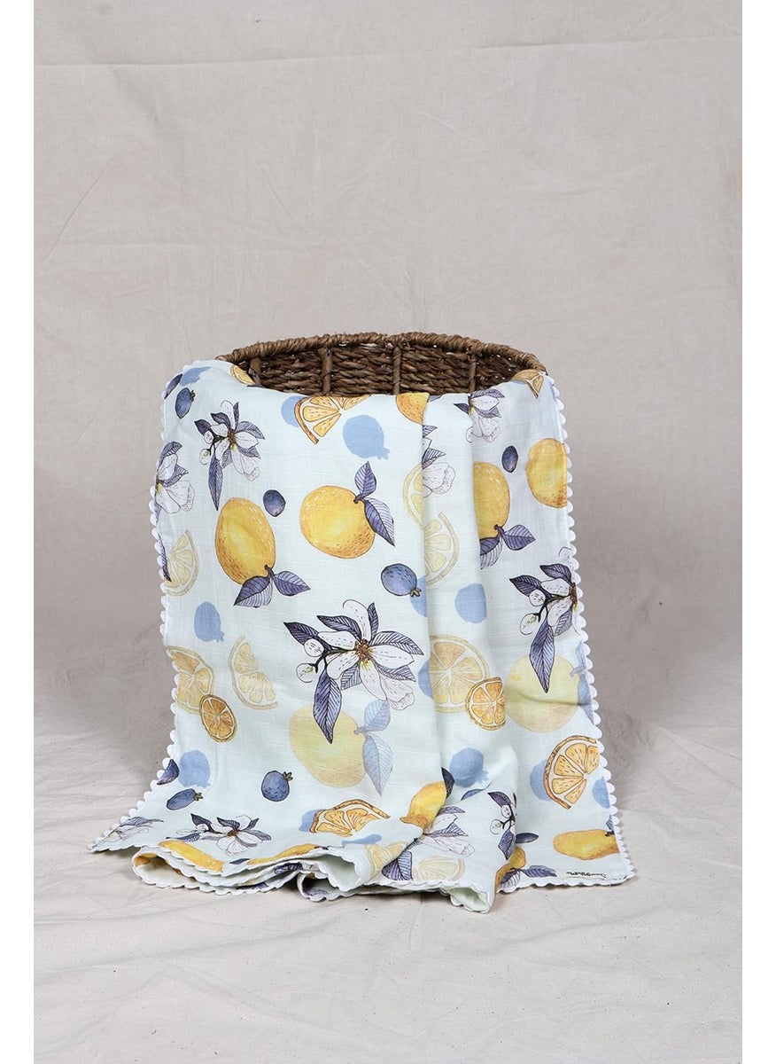 SnuggleMe Pure Organic Cotton Baby Cotton Blanket Dohar with Luscious Lemon Print for NewbornBoyGirl 02 Years 100X120cms