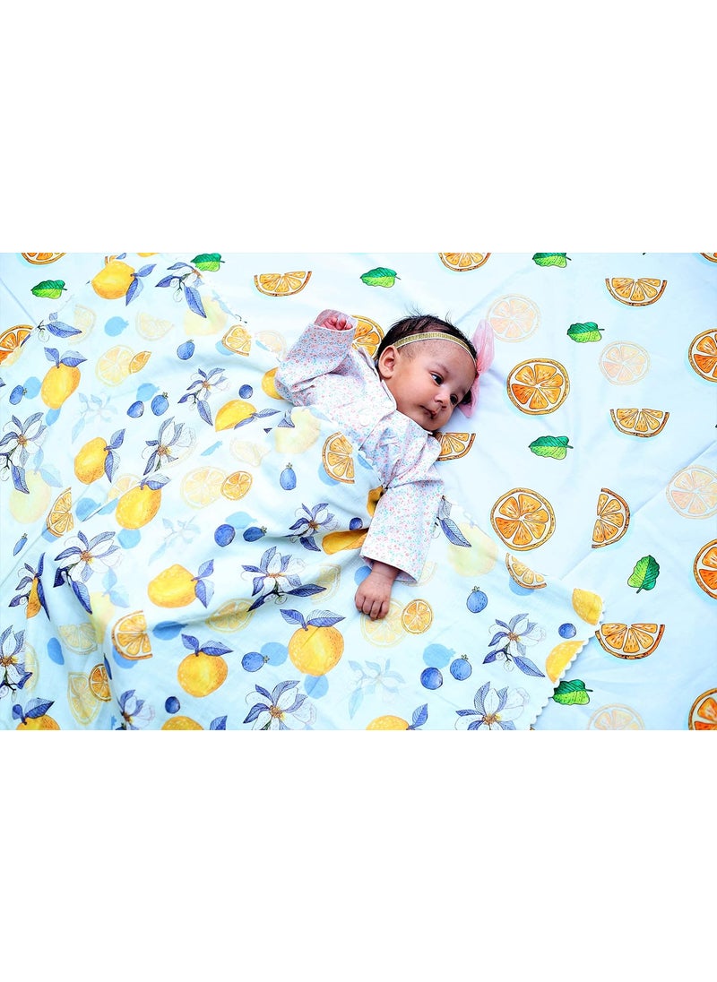 SnuggleMe Pure Organic Cotton Baby Cotton Blanket Dohar with Luscious Lemon Print for NewbornBoyGirl 02 Years 100X120cms