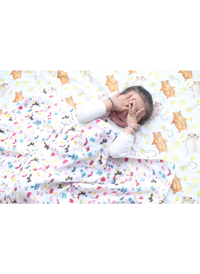 SnuggleMe Pure Organic Cotton Baby Cotton Blanket Dohar with Bonkerz Bee Print NewbornBoyGirl 02 Years 100X120cms