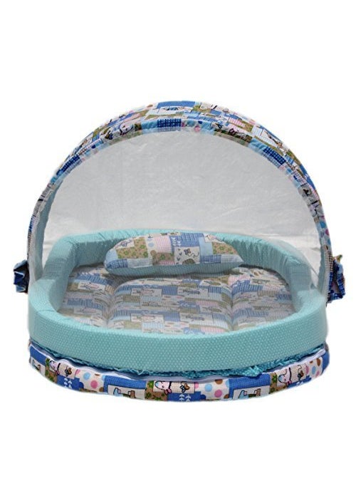 Babyjoys Mattress with Mosquito Net and Bumper Guard Animal Blue MT06blueanimalprint