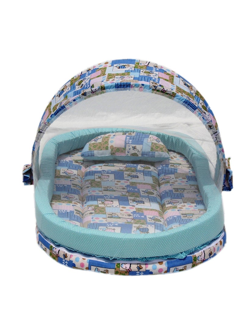 Babyjoys Mattress with Mosquito Net and Bumper Guard Animal Blue MT06blueanimalprint