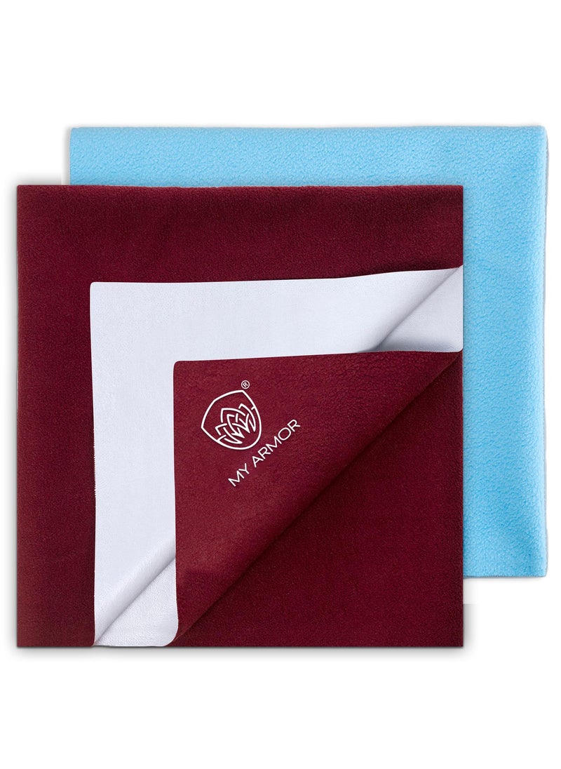MY ARMOR Baby Dry Sheet for New Born Baby, Anti-Piling Waterproof Mattress Protector for Bed (Quick Drying/Extra Absorbent Dry Sheet for Bed) - Pack of 2 (Medium (70cm x 100cm), Maroon & Sky Blue)