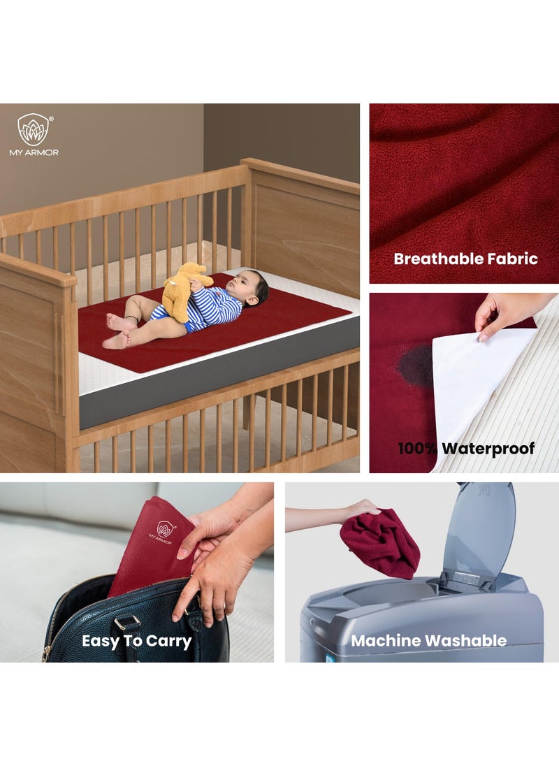 MY ARMOR Baby Dry Sheet for New Born Baby, Anti-Piling Waterproof Mattress Protector for Bed (Quick Drying/Extra Absorbent Dry Sheet for Bed) - Pack of 2 (Medium (70cm x 100cm), Maroon & Sky Blue)
