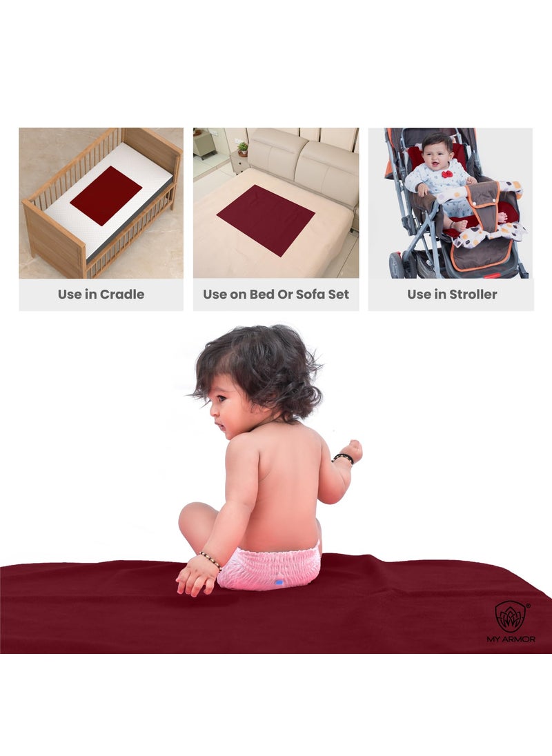 MY ARMOR Baby Dry Sheet for New Born Baby, Anti-Piling Waterproof Mattress Protector for Bed (Quick Drying/Extra Absorbent Dry Sheet for Bed) - Pack of 2 (Medium (70cm x 100cm), Maroon & Sky Blue)