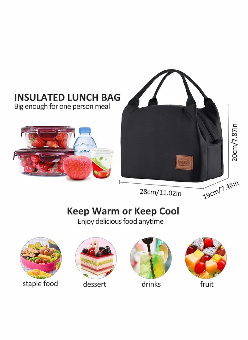Lunch Bag Bento Bag, Insulated Lunch Box Men Adult Lunchbox Lunch Tote Reusable Meal Prep Container Bag Bento Box Cooler Bag for Students Ladies Men Picnic Work Outdoor Office (Black)