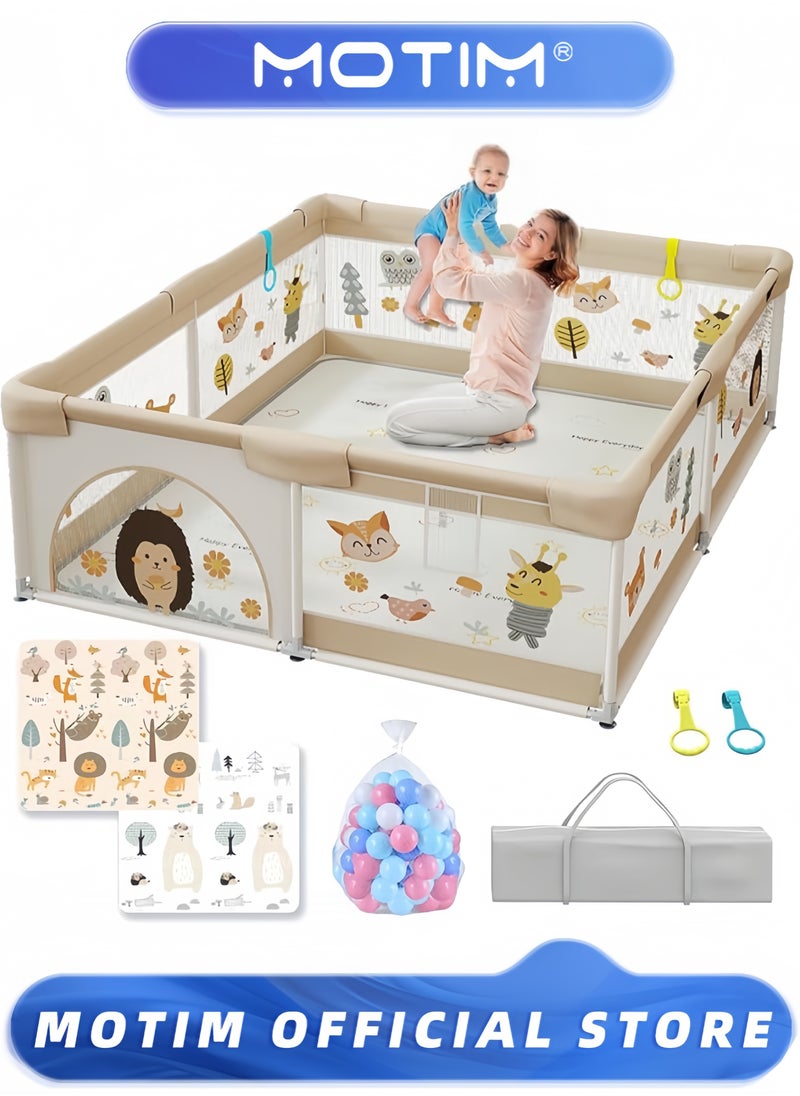 Baby Playpen with Mat 180 * 200CM Animal Baby Playpen Baby Fence with Breathable Mesh Portable Playpen Safety Sturdiness Babys Fences for Babies & Infant & Toddler & Childs