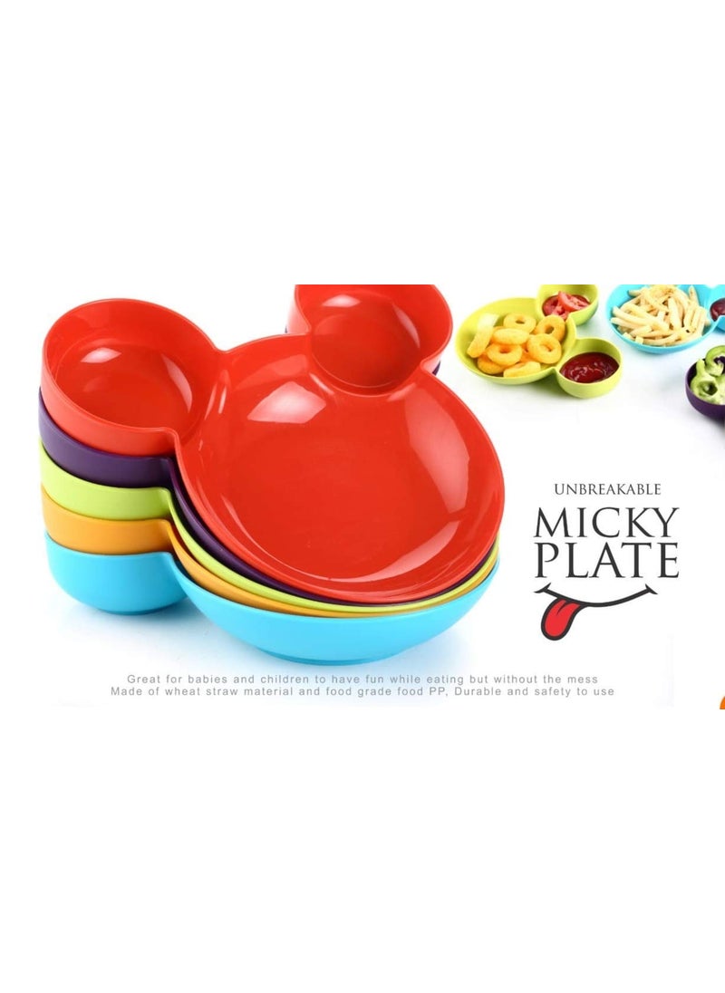 iambot Plastic Unbreakable Dinner Plates Mickey Mouse Shaped Snacks PlatePlates for Kids Snack Serving Plastic Plates Multicolor Micky Mouse Kids Plate Set of 8