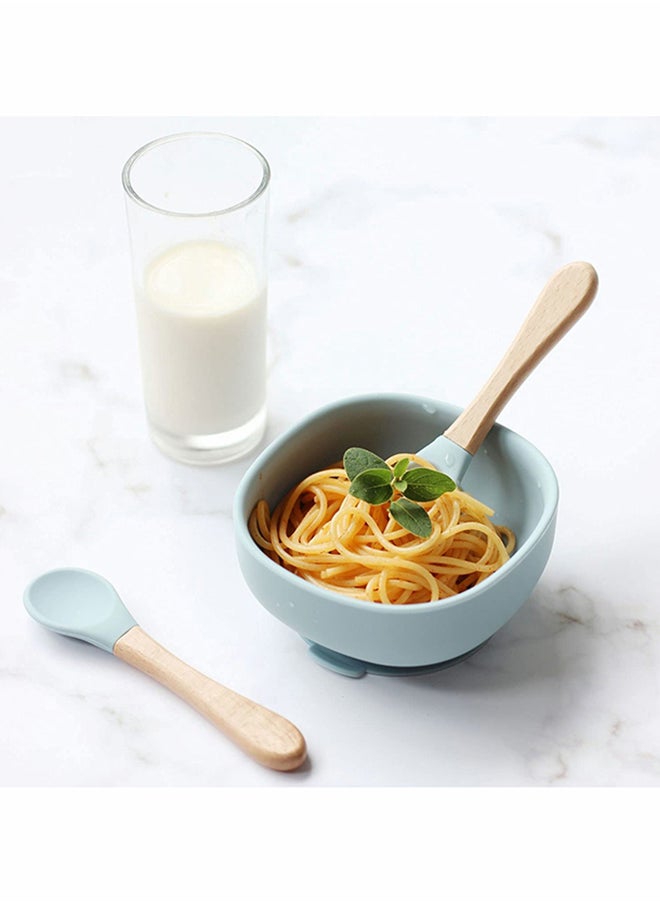 Baby Led Weaning Spoon And Fork, Baby Dishes And Utensils Set For Boy And Girl, Dusty Blue