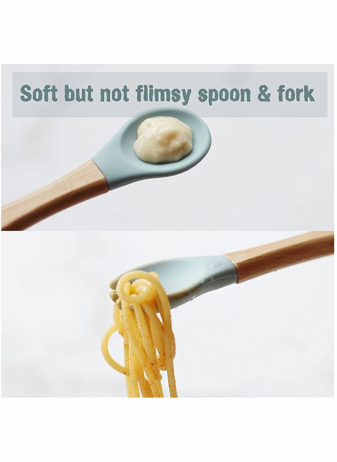 Baby Led Weaning Spoon And Fork, Baby Dishes And Utensils Set For Boy And Girl, Dusty Blue