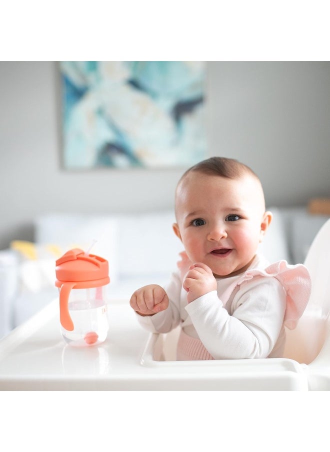 Dr. Brown's Milestones Baby's First Straw Cup Sippy Cup with Straw 6m+, 9oz/270ml, 2 Pack, Coral & Olive Green