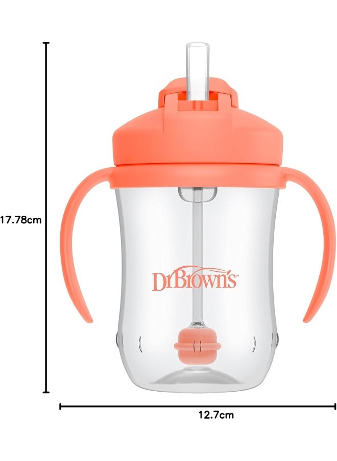 Dr. Brown's Milestones Baby's First Straw Cup Sippy Cup with Straw 6m+, 9oz/270ml, 2 Pack, Coral & Olive Green