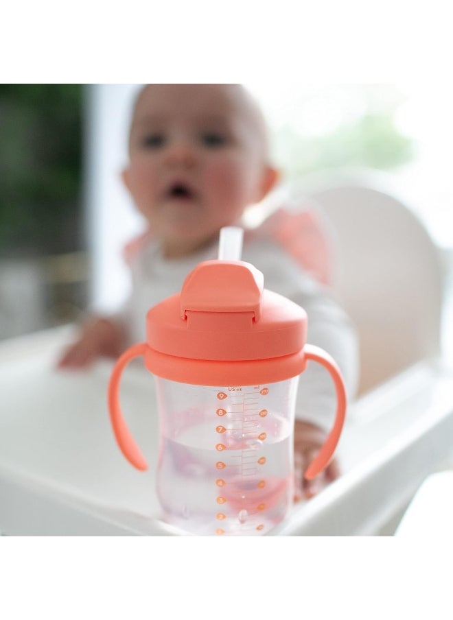 Dr. Brown's Milestones Baby's First Straw Cup Sippy Cup with Straw 6m+, 9oz/270ml, 2 Pack, Coral & Olive Green