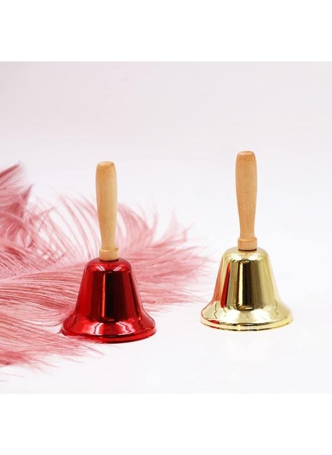 2 Pcs Hand Call Bells Loud Hand Bells Metal Signal Ringing Bell  Santa Bells with Handle for Service Dinner School , Brass Gold & Red
