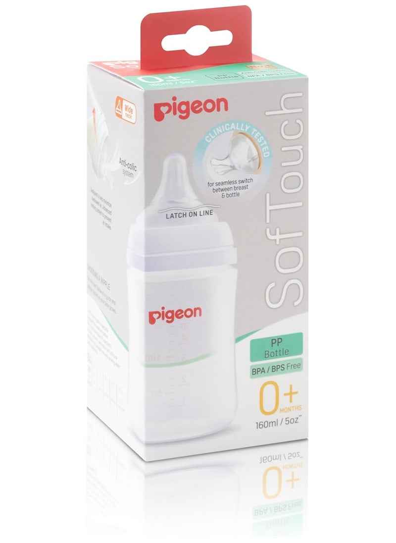 Pigeon SofTouch White 160ml Anti-Colic Glass Feeding Bottle (0+ Months) - BPA free, BPS free 1 pcs