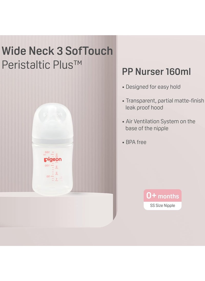 Pigeon SofTouch White 160ml Anti-Colic Glass Feeding Bottle (0+ Months) - BPA free, BPS free 1 pcs