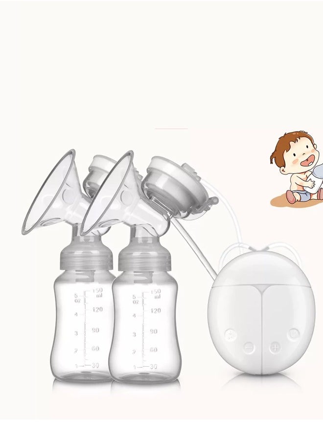 Quiet Portable Electric Double Breast Pump USB Rechargeable BPA Free Pain Free 4 Suction Modes for Easy and Comfortable Breastfeeding
